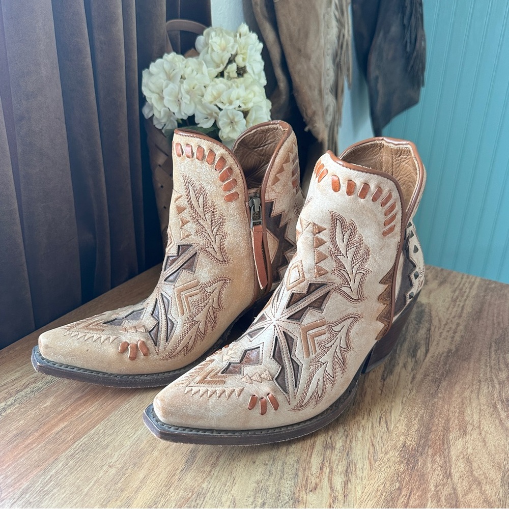 Ariat Tan Embroidered Cutout Western Ankle Booties